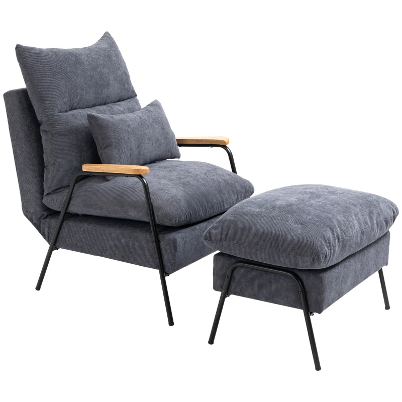 HOMCOM Sillón de Relax con Reposapiés Sillón Reclinable con Respaldo Ajustable Tapizado en Pana 68x91,5x88 cm Gris