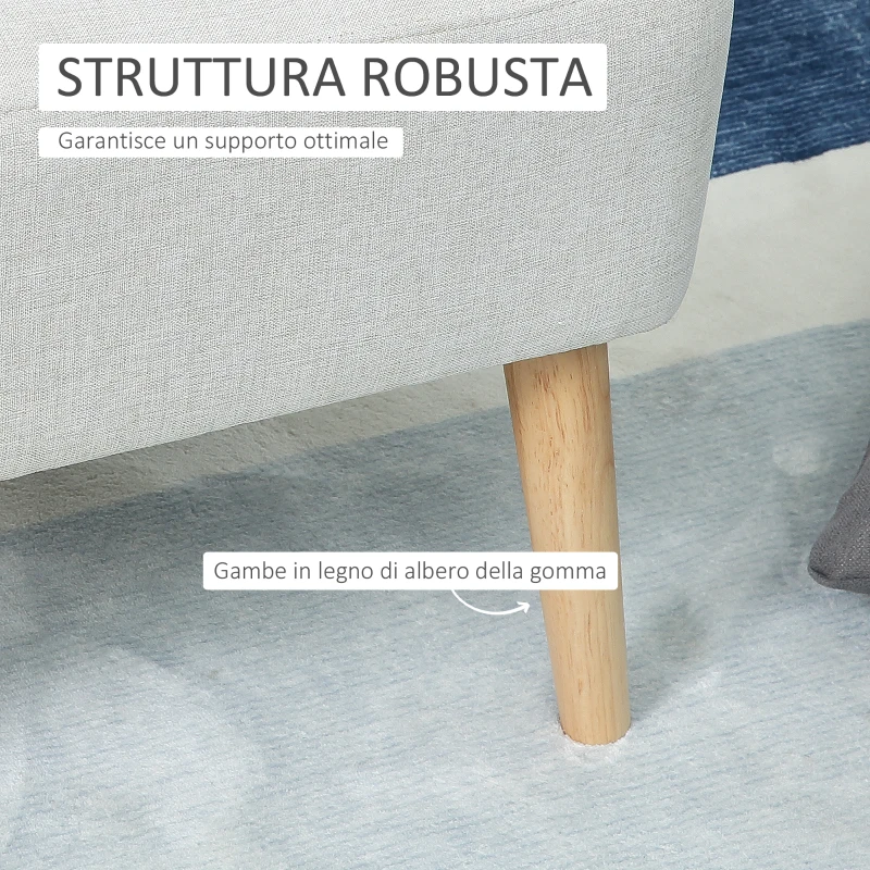 HOMCOM Poltrona Imbottita per Soggiorno e Sala in Stile Nordico, Poltroncina da Camera in Tessuto e Gambe in Legno, Bianco