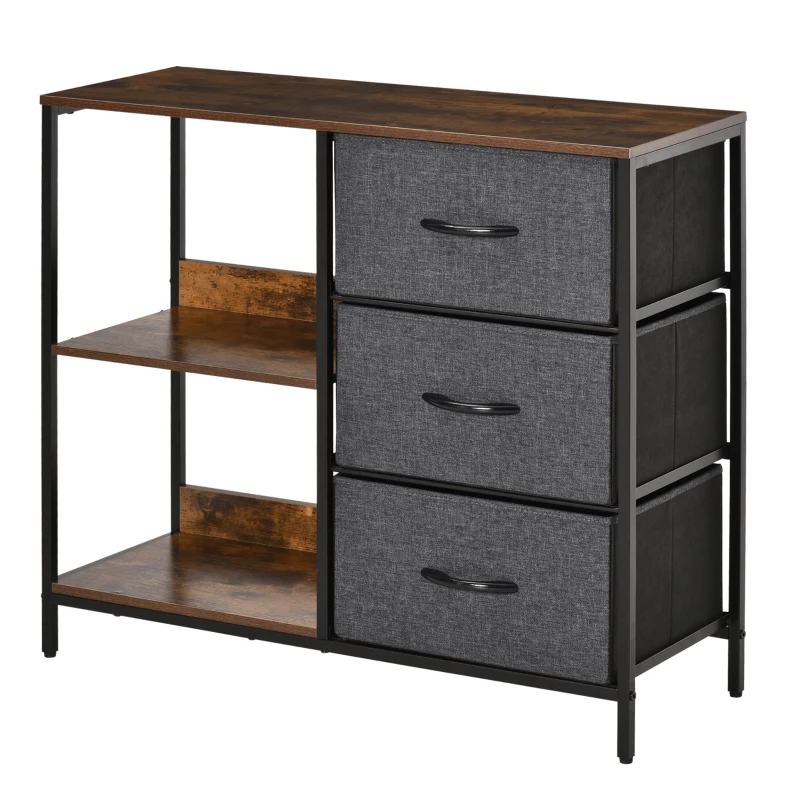 HOMCOM Chest of Drawers Storage  Dresser Cabinet Organizer with 3 Fabric Drawers and 2 Display Shelves for Living Room, Bedroom, Hallway, Black