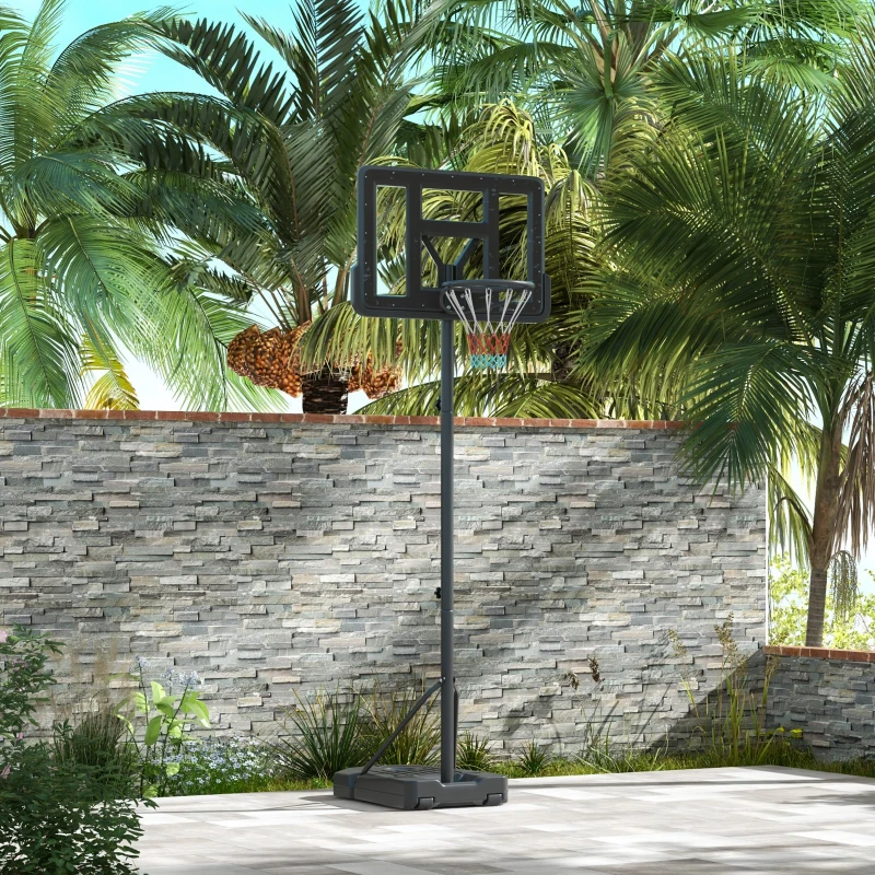 SPORTNOW Height Adjustable Basketball Stand Net Set System, Freestanding Basketball Hoop and Stand w/ Wheels, 200-305cm - Black