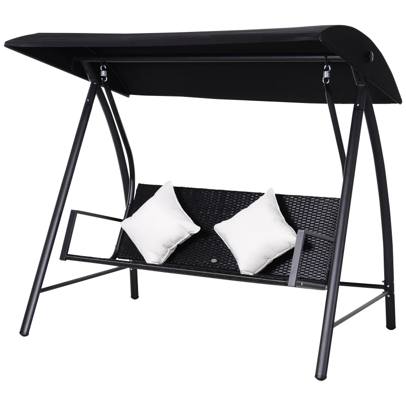 Outsunny Dondolo Polyrattan da Giardino a 3 posti, 2 Cuscini e Baldacchino Ferro Verniciato a Polvere Tetto Idrorepellente Cuscini Sfoderabili 198x124x179cm 360kg