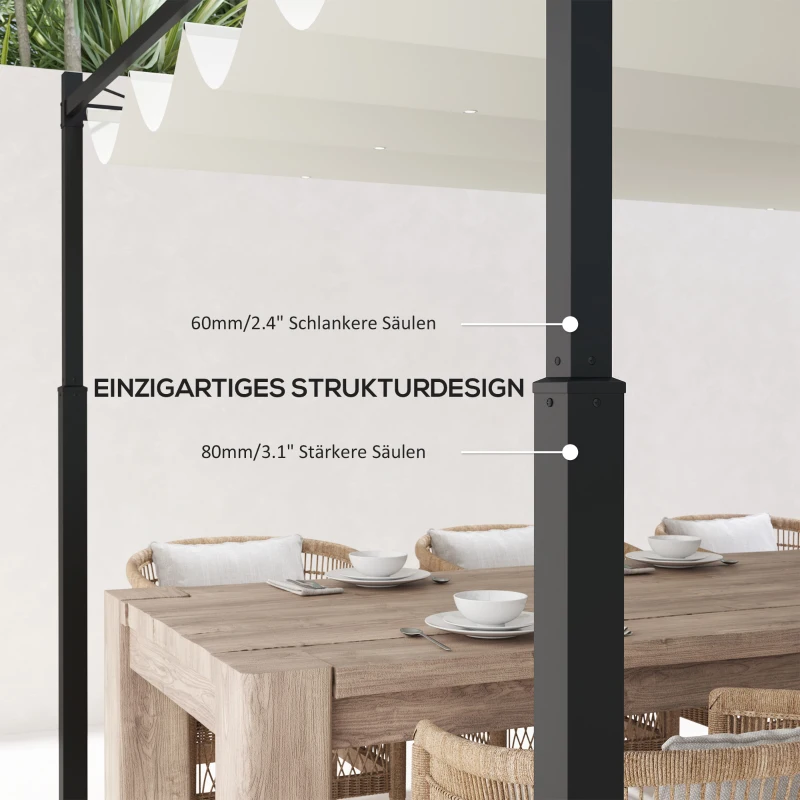 Outsunny Garten-Pergola, 3 x 3 m, Ausziehbares Dach und Magnetpad, Outdoor-Baldachin, Garten-Pavillon, UPF30+, Metall, Cremeweiß(m-5)