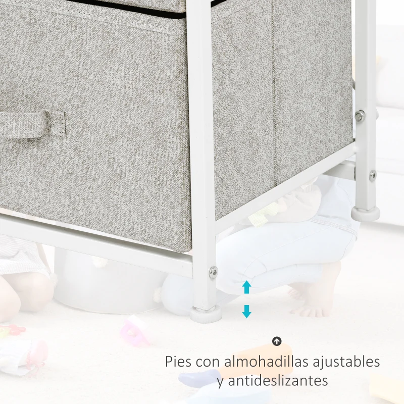 HOMCOM Cómoda con 4 Cajones de Tela Cajonera Armario de Almacenaje Multifuncional para Dormitorio Salón Pasillo 45x30x92 cm Gris