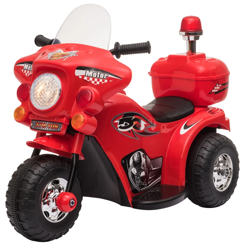 HOMCOM Kids 6V Electric Ride On Motorcycle 3 Wheel Vehicle Lights Music Horn Storage Box Outdoor Toy for 18 - 36 Months Red