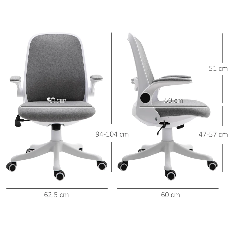 Vinsetto Swivel Office Chair Breathable Fabric Study Computer Chair with Flip-Up Arm for Home, Grey