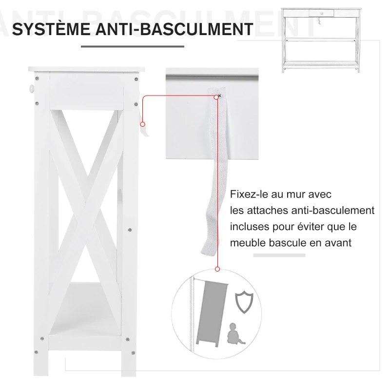 HOMCOM Table Console Table d'entrée avec 1 tiroir + 1 étagère dim. 100L x 30l x 81H cm en bois Blanc