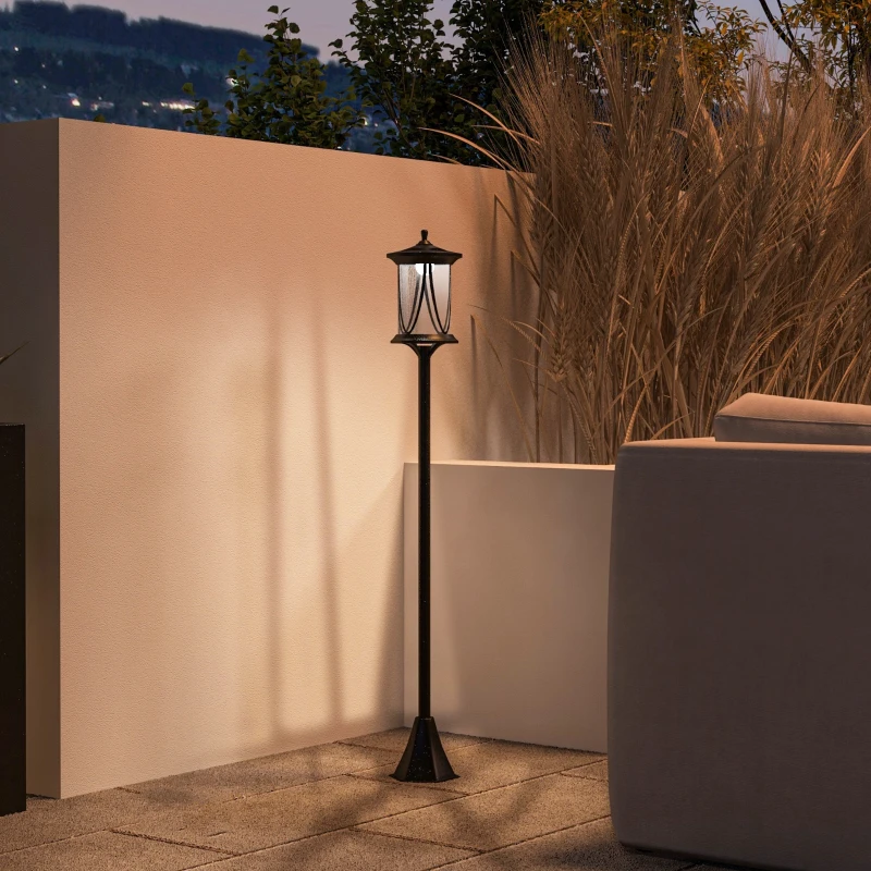 Outsunny Solar-Außenleuchte, LED, Automatikbetrieb, wetterfest, 6h Leuchtdauer, 17B x 17T x 127Hcm, Schwarz(m-8)