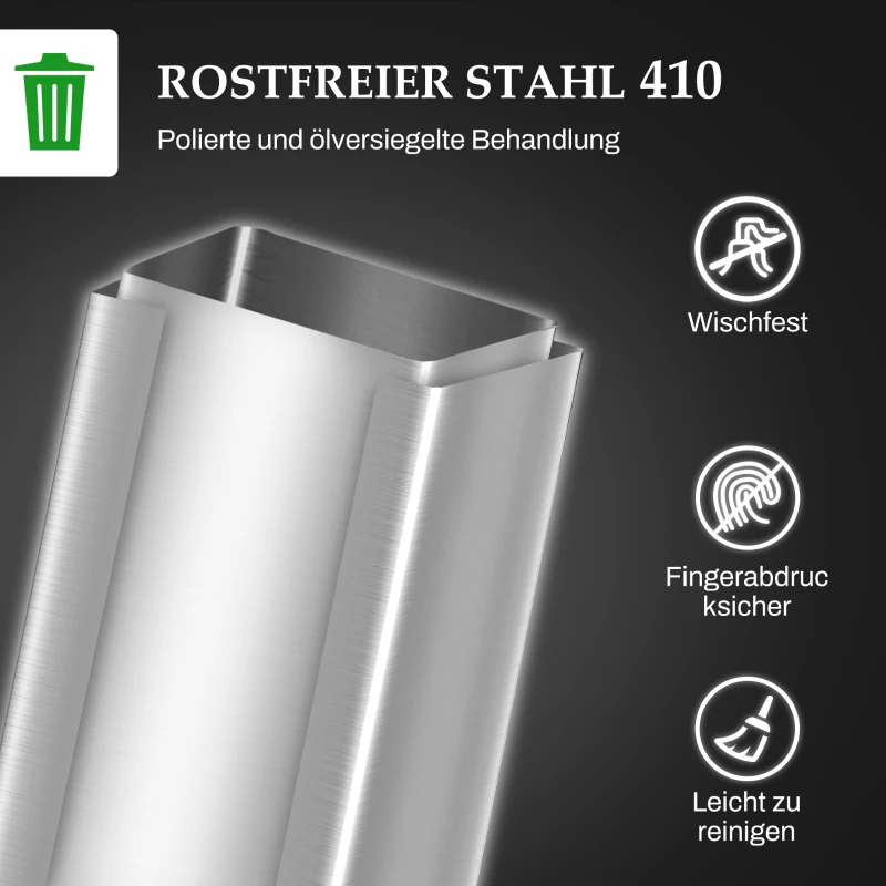 HOMCOM Mülleimer 20L, Soft-Close-Deckel, Deodorant-Fach, Fingerabdrucksicher, Edelstahl, Silber(m-5)