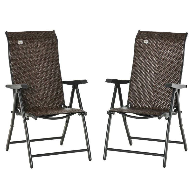 Outsunny Set of Two Folding Garden Chairs, with Seven-Position Adjustable Backs - Brown