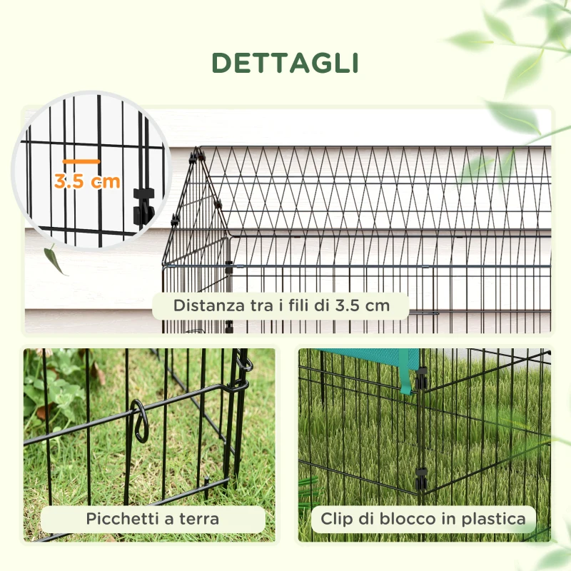 PawHut Gabbia per Conigli da Esterno e Interno a Casetta con Tettuccio, 220x85x103cm, Verde