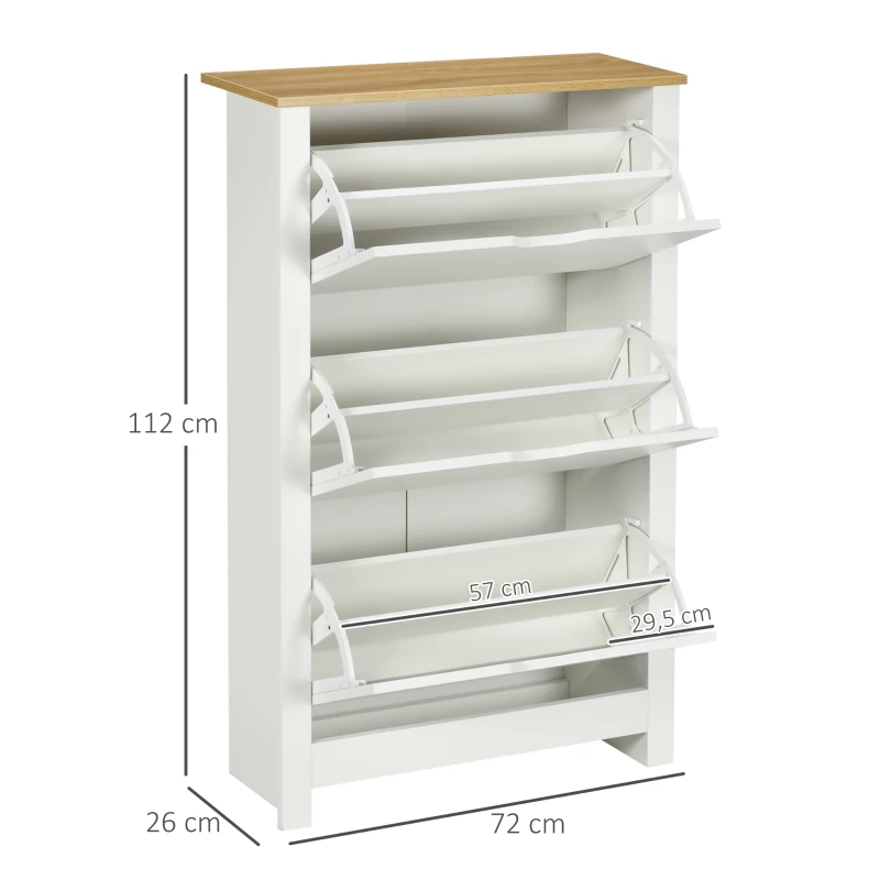 HOMCOM Schuhschrank Schruhregal Schuhaufbewahrung, 3 Fächer, 18 Paar Schuhe, 72 cm x 26 cm x 112 cm, Weiß + Braun(m-3)