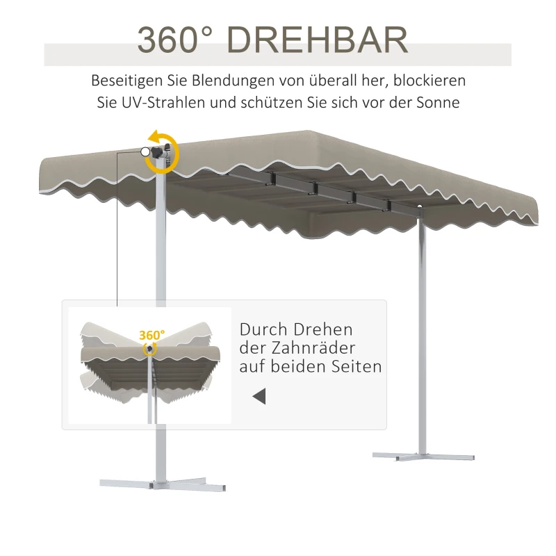 Outsunny Standmarkise, 360°-Drehsystem, ausziehbar, Kordelzug, khaki, 402,5 x 227 x 220 cm