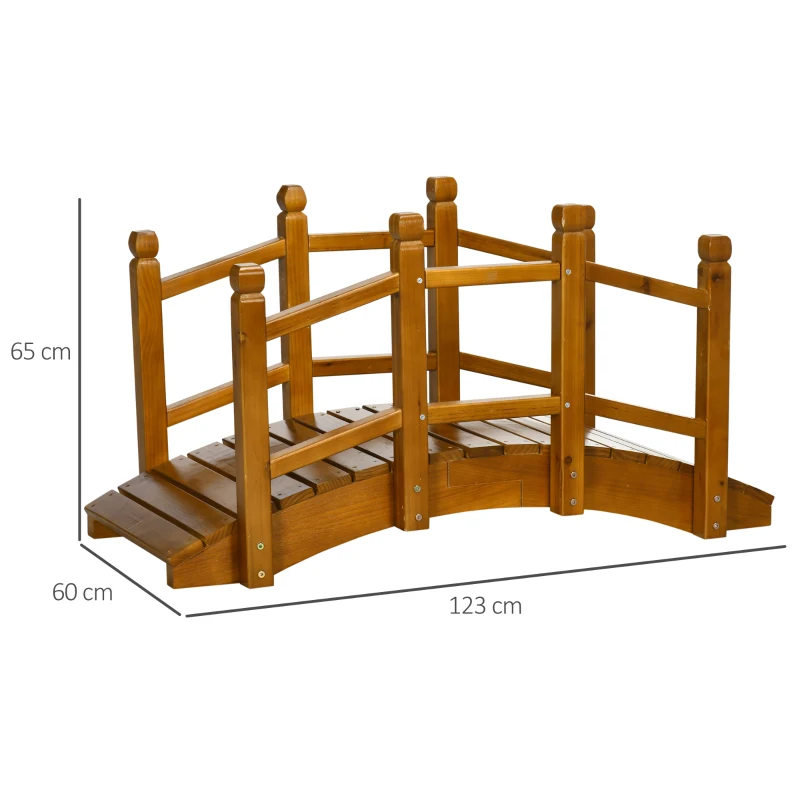 Outsunny Wooden Garden Bridge with Safety Railings, Arc Footbridge for Pond Backyard Stream, Brown