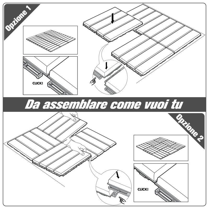 Outsunny Set 9 Mattonelle a Incastro per Terrazzo, Piastrelle per Pavimenti, Piastrelle per Esterno in PP Antiscivolo, Area: 0.81 mq, 30x30x2cm, Nero