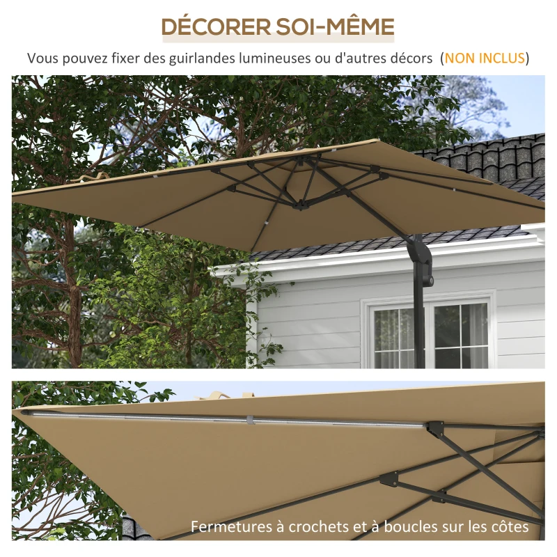 Outsunny Parasol déporté parasol de terrasse carré rotatif à 360° mécanisme hydraulique base croisée et mât en aluminium kaki