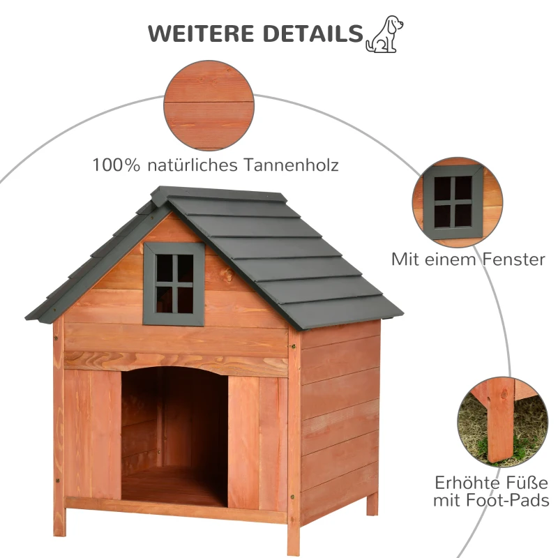 PawHut Hundehütte Outdoor Hundehaus Hundehöhle aus Holz Winterfest für mittelgroße Hunde Natur 81,3 x 91,5 x 98,5 cm