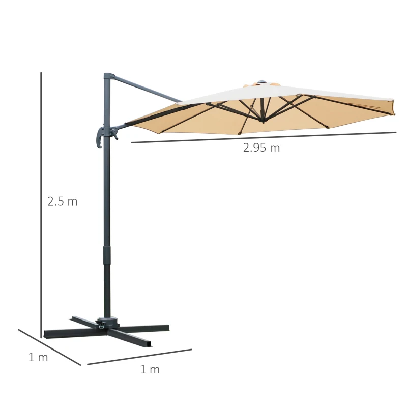 Outsunny Ombrellone Decentrato da Giardino a Manovella Angolazione Regolabile Girevole a 360° Rivestimento in Poliestere da 180g Palo in Alluminio con Telaio a 8 Nervature Rosso Φ2.95x2.5m
