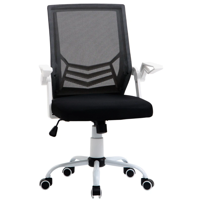 Vinsetto Sedia da Ufficio Ergonomica con Braccioli e Supporto Lombare, Poltrona Ufficio Girevole e Altezza Regolabile in Tessuto Nero