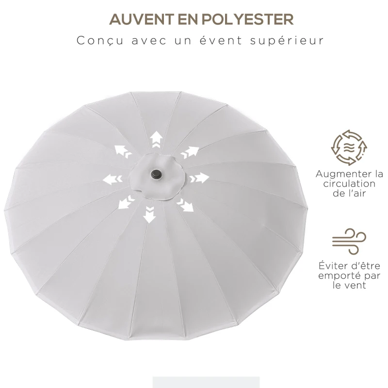 Outsunny Parasol droit parasol de jardin inclinable rond avec 18 baleines manivelle mât en métal fibre de verre Ø 2,5 m polyester haute densité gris