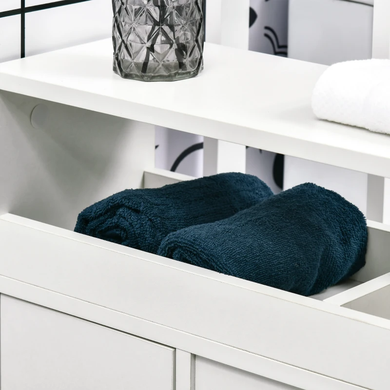 kleankin Mobiletto Bagno con Porte Scorrevoli, Ripiano Regolabile e 4 Ruote in Truciolato e Lega di Alluminio, 70x20x71cm