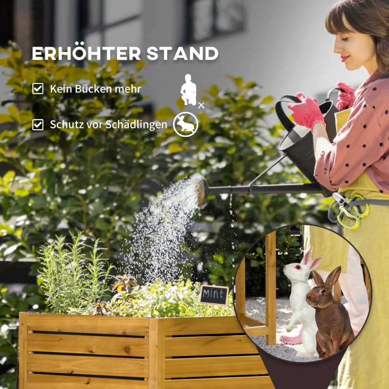 Outsunny Hochbeet mit klappbarer Arbeitsfläche, lackiertes Massivholz, Innenverkleidung aus Vlies, 64cm x 63cm x 74,5cm