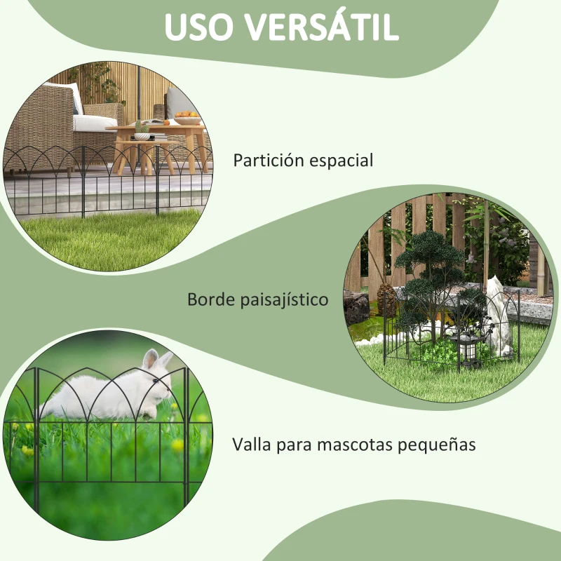 Outsunny Set de 5 Vallas Decorativas para Jardín de Metal 205x45,5 cm Combinación Libre Barrera para Animales Negro