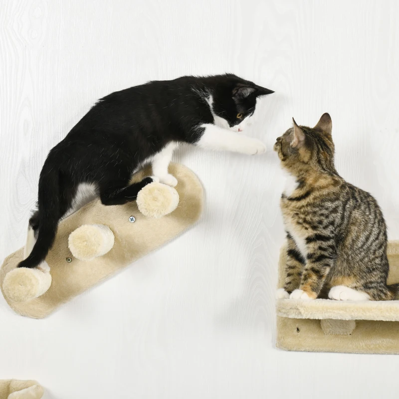 PawHut Juego de Escalada para Gatos de Pared Estantes para Gatos 4 Piezas Hamaca Nido Plataformas para Saltar Beige