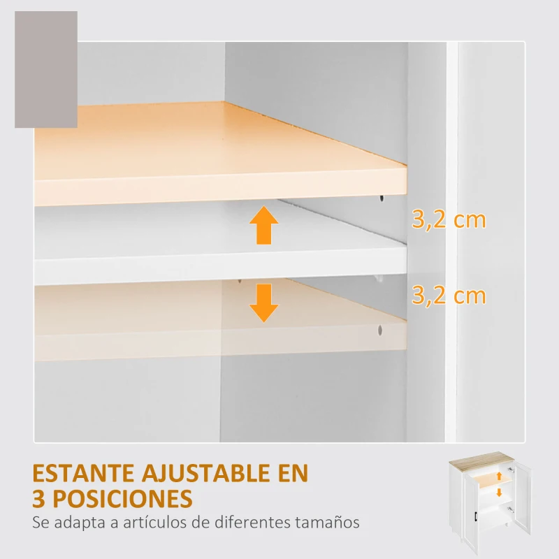 HOMCOM Mueble Auxiliar Moderno con 2 Puertas Estante Ajustable y Base Elevada para Salón Cocina Comedor 60x30x90 cm Blanco(m-5)
