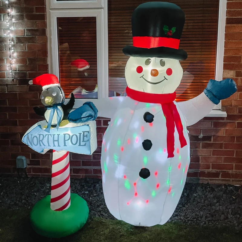 HOMCOM 6ft Christmas Inflatable Snowman Penguin North Pole Sign Outdoor Indoor Decoration Built-in LED Lights w/ Accessories