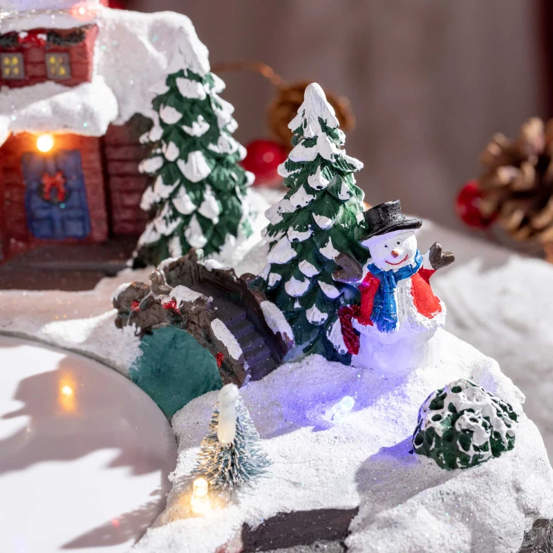 HOMCOM Weihnachtsdeko, Weihnachtsdorf, 13 bunte LEDs, bewegliche Schlittschuhläufer, 30 x 24,5 x 23cm