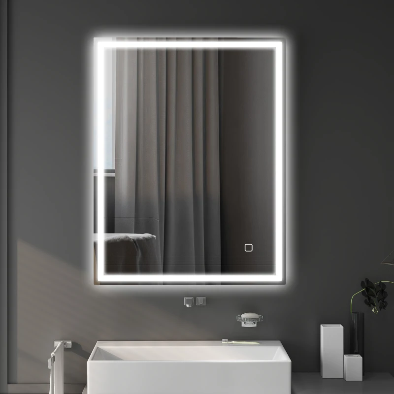 HOMCOM 90 x 70cm LED Bathroom Mirror with Lights, Dimmable Makeup Mirror, Vanity Mirror with 3 Colour, Smart Touch, Anti-Fog