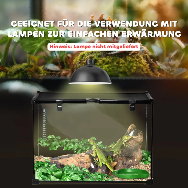 PawHut Terrarium für Reptilien Reptile Fütterungsbox Glasterrarium Amphibien Spinnentiere mit Thermometer Reptilienzuchtbox für Schnecken Amphibien Insekten Schildkröten Schwarz 50 x 30 x 35 cm