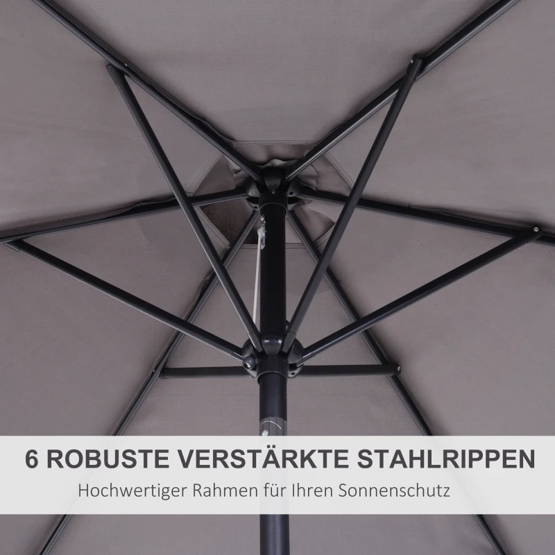 Outsunny Knickschirm Sonnenschirm Gartenschirm Marktschirm mit Handkurbel Alu 180/㎡ Polyester Dunkelgrau ∅2,6 x 2,35 m