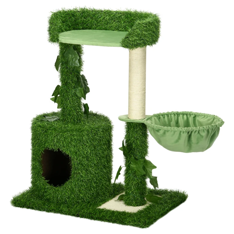 PawHut 77cm Cat Tree for Indoor Cats with Green Leaves, Scratching Posts, Hammock - Green