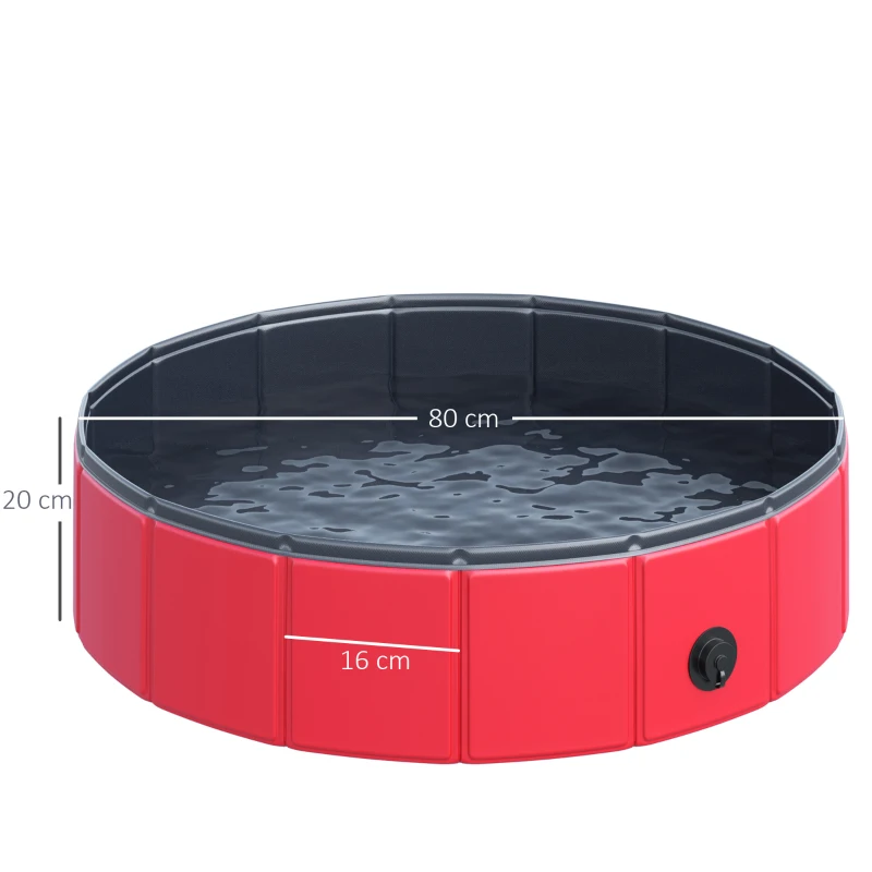 PawHut Piscina Plegable para Perros Gatos Ø80x20 cm Bañera Portátil para Mascotas PVC Antideslizante Múltiples Usos Color Rojo
