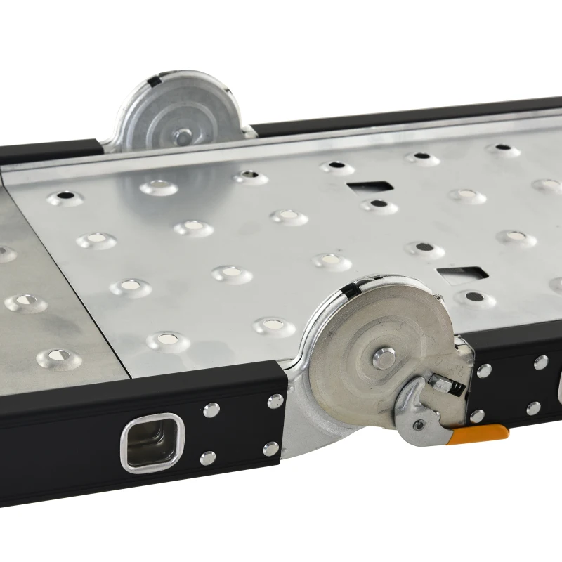 DURHAND Escalera Multiusos Plegable Escalón Caballete 5 en 1 Portátil con 2 Placas de Plataforma Pie Antideslizante 6 Interruptores Bisagra Aluminio 150 kg 370x61x11 cm Negro