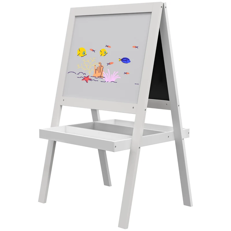 AIYAPLAY Tableau chevalet enfant 2 en 1 face ardoise magnétique et face tableau noir à craie blanc