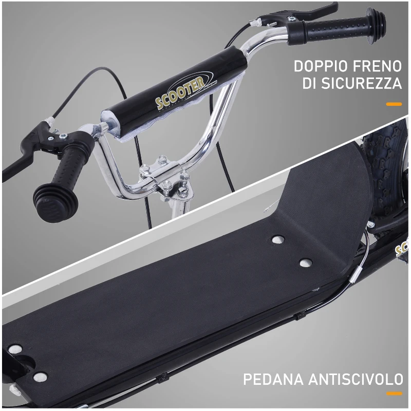 HOMCOM Monopattino per Bambini da 5 Anni con Ruote Grandi da 16" e Altezza Regolabile, Freni e Cavalletto, Nero