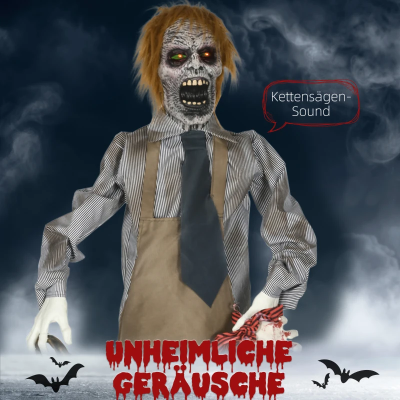 HOMCOM Halloweendeko, Kettensägenmörder, beweglich, Motorsägensound, Schaltautomatik, 1,70 m