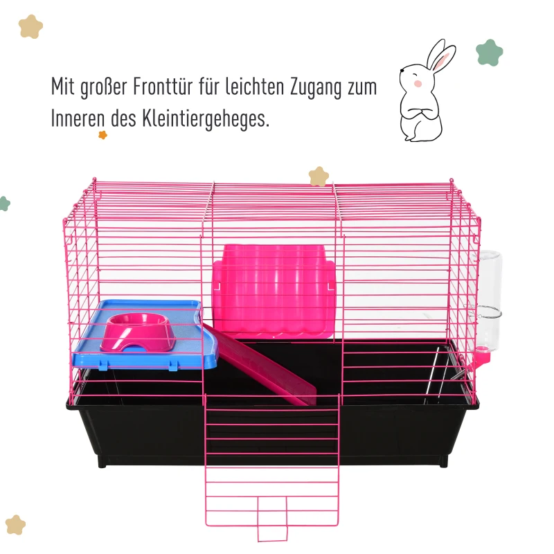 PawHut Kleintierkäfig, Tierkäfig, Nagerkäfig, Starter-Set mit allem Zubehör, Stahl+PP, Schwarz, 72 x 44 x 47 cm