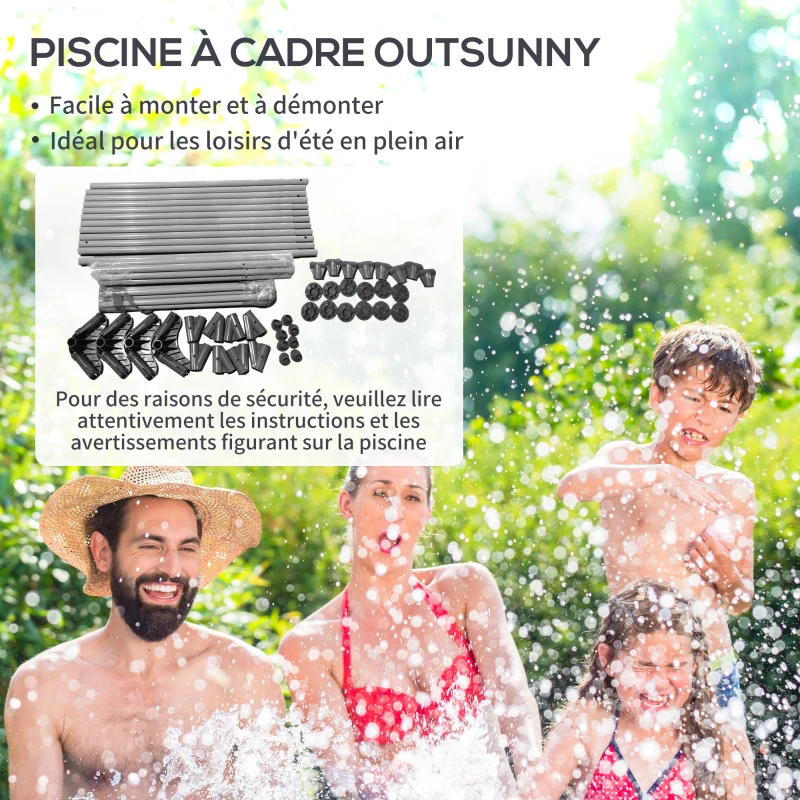 Outsunny Piscine Hors Sol rectangulaire Cadre en métal avec Filtre, pompe patch de réparation 472L x 282l x 80Hcm
