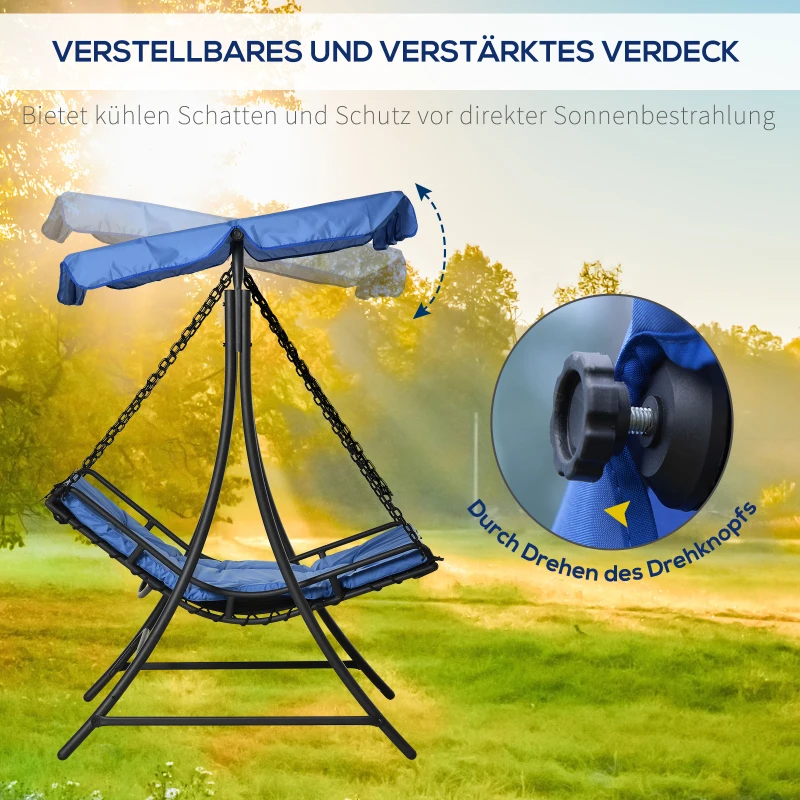 Outsunny Schwingliege Hollywoodschaukel Gartenliege mit Dach für 2 Personen Stahl Blau 164 x 116 x 176cm