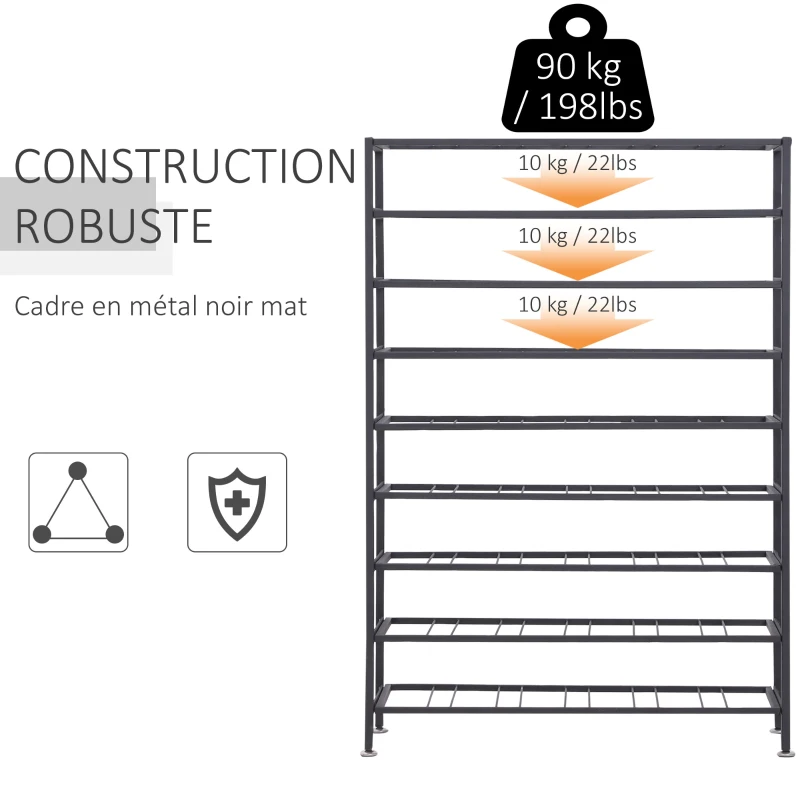HOMCOM Étagère à vin rack pour bouteilles range-bouteilles capacité 54 bouteilles dim. 63L x 25l x 91H cm métal noir