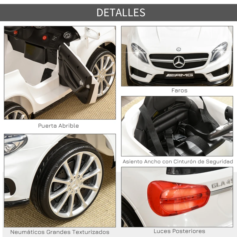 HOMCOM Coche Eléctrico para Niños de 3 Años Mercedes Benz GLA con Mando a Distancia MP3 USB Luces y Sonidos 100x58x46 cm Blanco