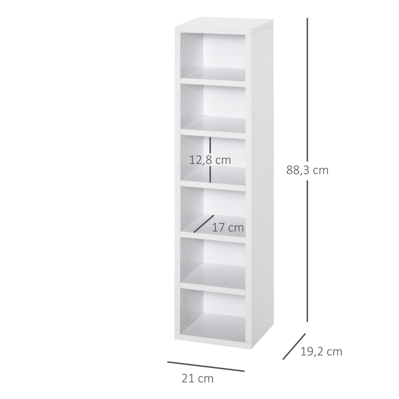HOMCOM CD-Ständer 2er Set CD-Regal Holzregal Standregal mit 12 offenen Ablagefächern Medienrega Dekoregal Aufbewahrung Weiß 21 x 19,2 x 88,3 cm