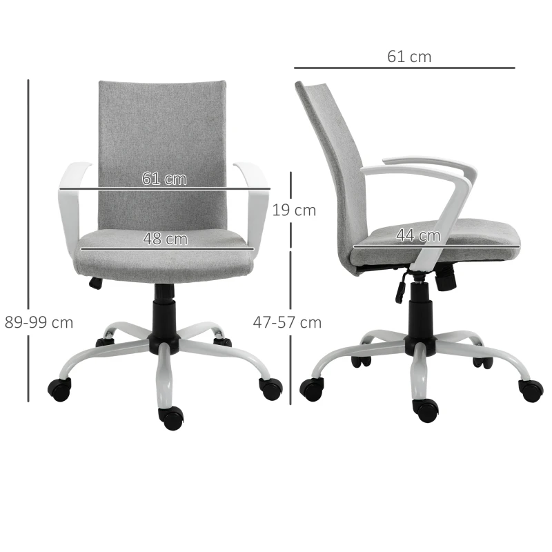 Vinsetto Office Chair Linen Swivel Computer Desk Chair Home Study Task Chair with Wheels, Arm, Light Grey