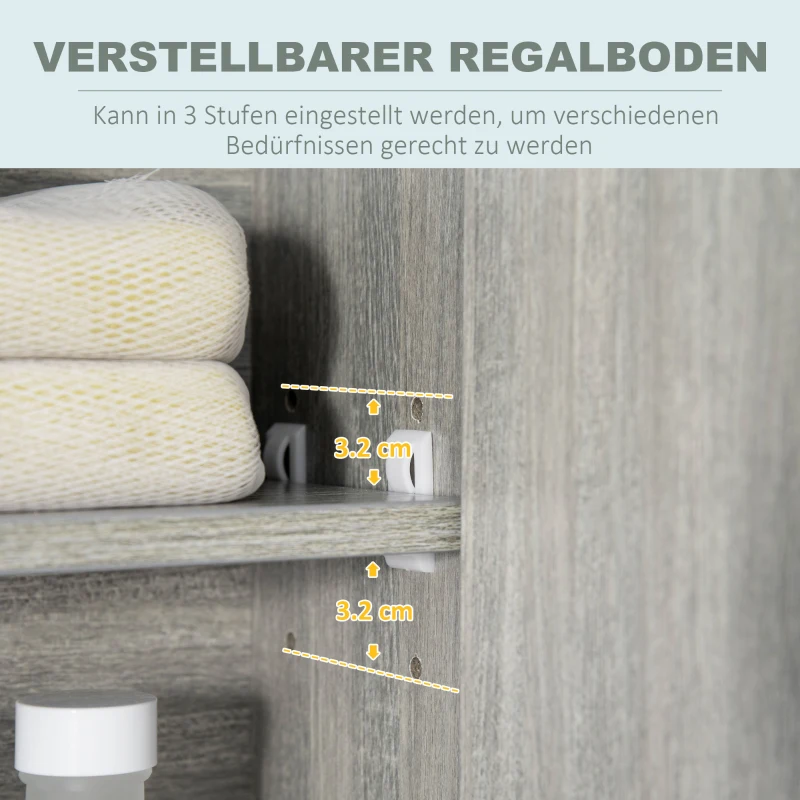 kleankin Spiegelschrank Badschrank mit zwei Türen und Ablage wasserfest Grau 80 x 15 x 60cm