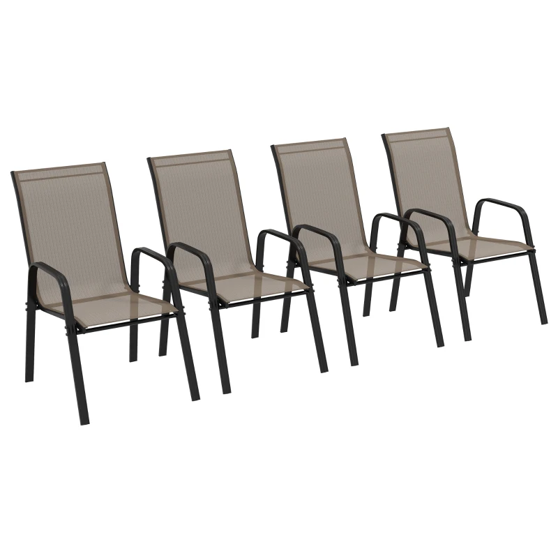 Outsunny Set of Four Stackable Mesh Seat Chairs - Grey