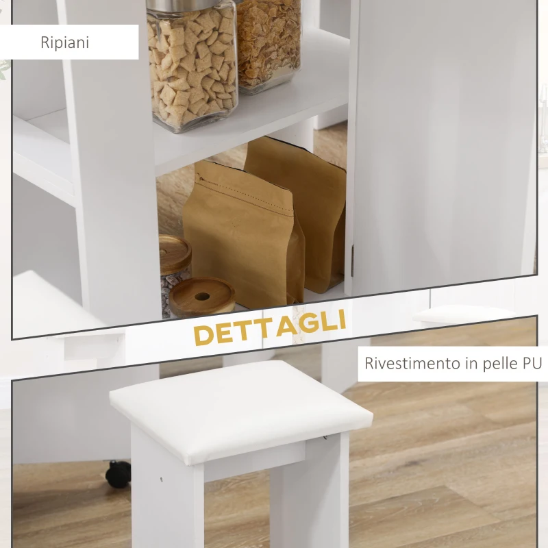 HOMCOM Set da cucina 5 Pezzi, Tavolo pieghevole con 2 ripiani e 4 Sgabelli in Legno truciolato, Bianco