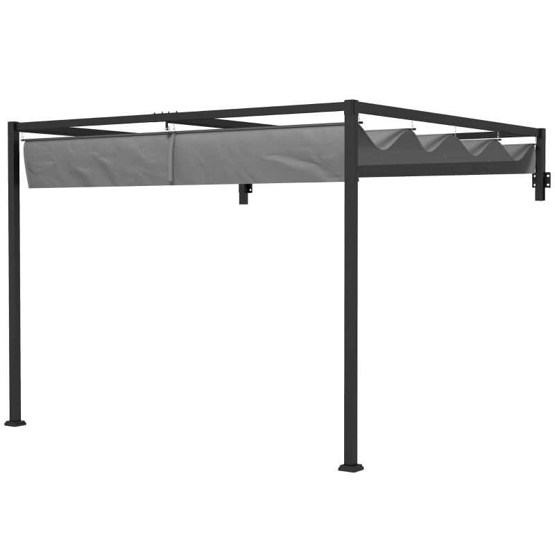 Outsunny 3 x 4m Lean To Steel Pergola, with Moving Fabric Canopy - Dark Grey